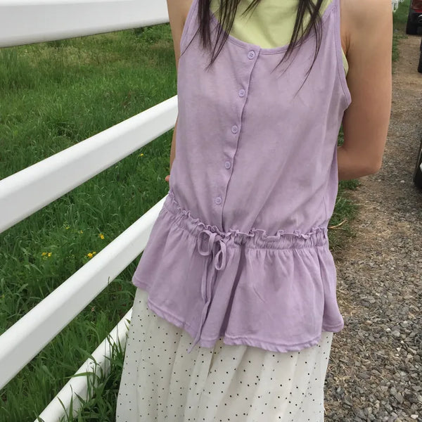 Summer Cotton Frill String Sleeveless Delicate Fit Lovely Date Look