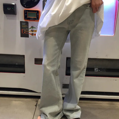 Summer All-Season Light Wash Denim Pants Long Wide Fit Y2K Daily Layered Look Jeans