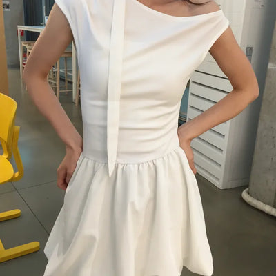 Summer Cotton Scarf Set Off-shoulder Mini Dress Balloon Fit Festival Party Unique Look