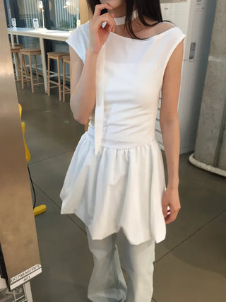 Summer Cotton Scarf Set Off-shoulder Mini Dress Balloon Fit Festival Party Unique Look