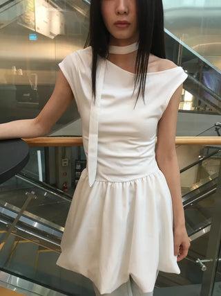 Summer Cotton Scarf Set Off-shoulder Mini Dress Balloon Fit Festival Party Unique Look