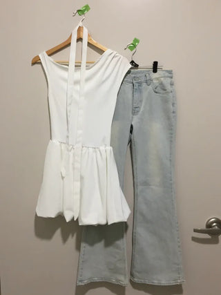 Summer Cotton Scarf Set Off-shoulder Mini Dress Balloon Fit Festival Party Unique Look