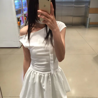 Summer Cotton Scarf Set Off-shoulder Mini Dress Balloon Fit Festival Party Unique Look