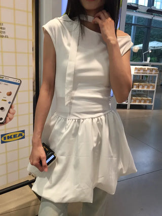 Summer Cotton Scarf Set Off-shoulder Mini Dress Balloon Fit Festival Party Unique Look