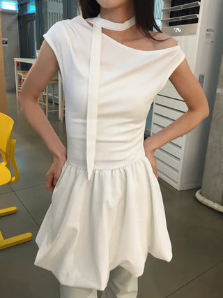 Summer Cotton Scarf Set Off-shoulder Mini Dress Balloon Fit Festival Party Unique Look