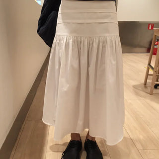 Summer Crinkly Pintuck Shirred Long Skirt A-line Flare Unique Daily Look Skirt