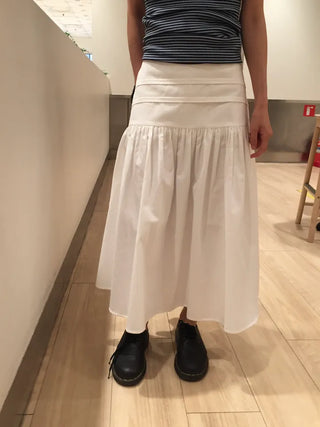 Summer Crinkly Pintuck Shirred Long Skirt A-line Flare Unique Daily Look Skirt