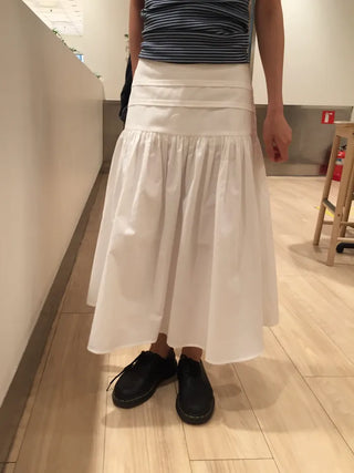 Summer Crinkly Pintuck Shirred Long Skirt A-line Flare Unique Daily Look Skirt