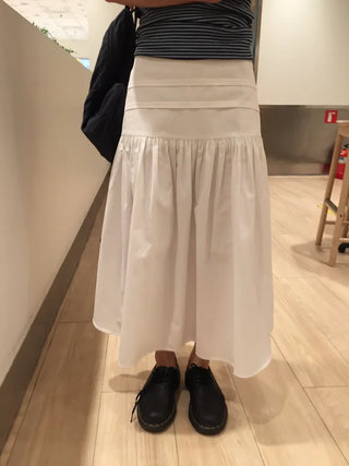 Summer Crinkly Pintuck Shirred Long Skirt A-line Flare Unique Daily Look Skirt