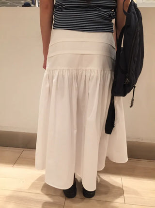 Summer Crinkly Pintuck Shirred Long Skirt A-line Flare Unique Daily Look Skirt
