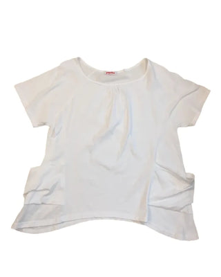 Summer Cotton Shirred Asymmetrical T-shirt Off-shoulder Loose Fit Y2K Fairy Layered Look Short Sleeve