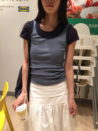 Summer Stretch Cotton Basic Short Sleeve T-shirt Slim Fit Semi-Crop Daily Casual Layering
