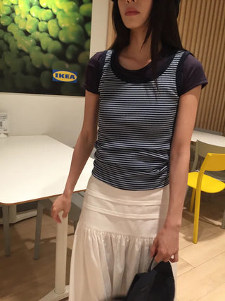 Summer Stretch Cotton Basic Short Sleeve T-shirt Slim Fit Semi-Crop Daily Casual Layering