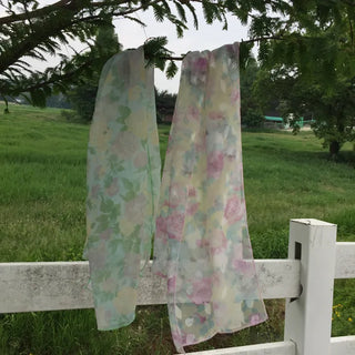 SpringSummer Chiffon Flower Scarf Long Length Feminine Vacation Look Air Conditioner-Friendly Date Look