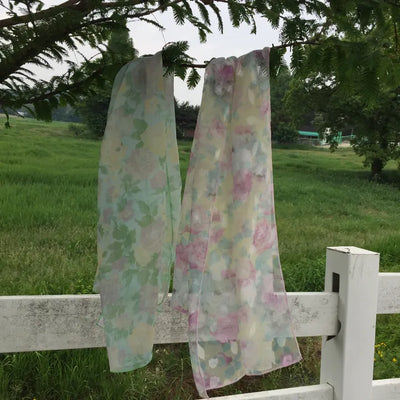 SpringSummer Chiffon Flower Scarf Long Length Feminine Vacation Look Air Conditioner-Friendly Date Look