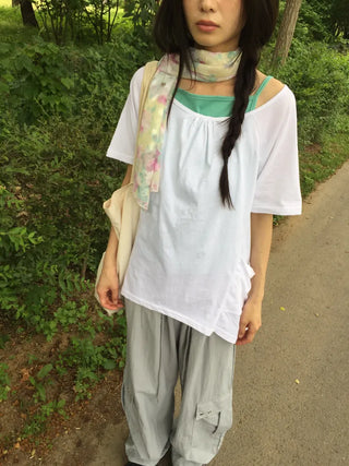 SpringSummer Chiffon Flower Scarf Long Length Feminine Vacation Look Air Conditioner-Friendly Date Look