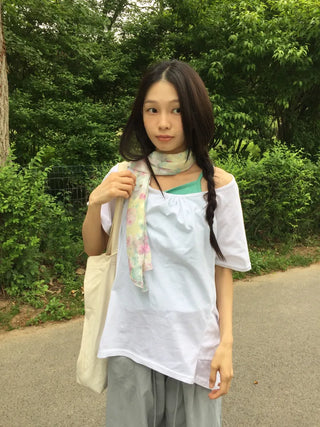 SpringSummer Chiffon Flower Scarf Long Length Feminine Vacation Look Air Conditioner-Friendly Date Look