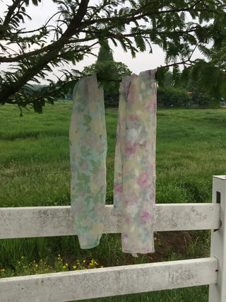 SpringSummer Chiffon Flower Scarf Long Length Feminine Vacation Look Air Conditioner-Friendly Date Look