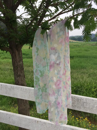 SpringSummer Chiffon Flower Scarf Long Length Feminine Vacation Look Air Conditioner-Friendly Date Look