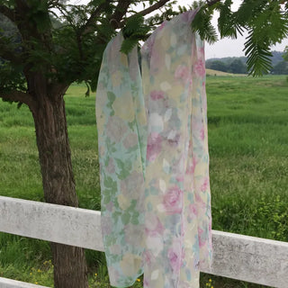 SpringSummer Chiffon Flower Scarf Long Length Feminine Vacation Look Air Conditioner-Friendly Date Look