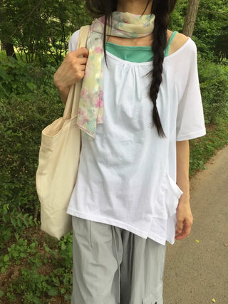 SpringSummer Chiffon Flower Scarf Long Length Feminine Vacation Look Air Conditioner-Friendly Date Look