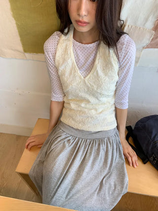 Summer See-through Dot Layered 34 Sleeve T-shirt Slim Fit Unique Date Look