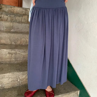 Summer flowy hip-shirred long skirt A-line flare balletcore outing daily look