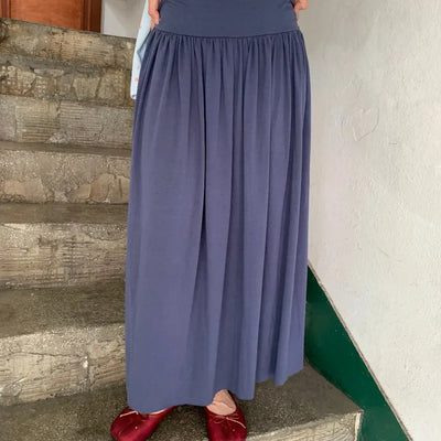 Summer flowy hip-shirred long skirt A-line flare balletcore outing daily look
