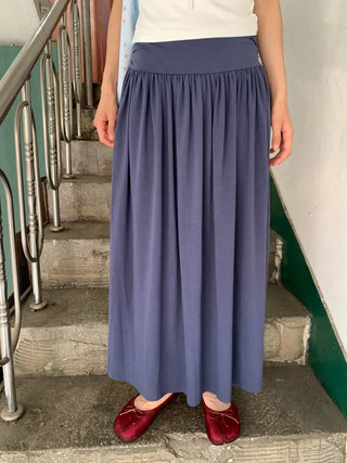 Summer flowy hip-shirred long skirt A-line flare balletcore outing daily look