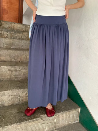 Summer flowy hip-shirred long skirt A-line flare balletcore outing daily look