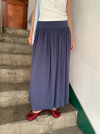 Summer flowy hip-shirred long skirt A-line flare balletcore outing daily look