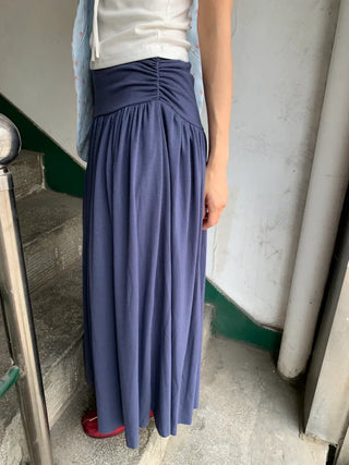 Summer flowy hip-shirred long skirt A-line flare balletcore outing daily look