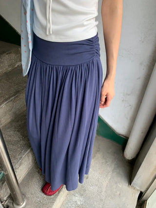 Summer flowy hip-shirred long skirt A-line flare balletcore outing daily look