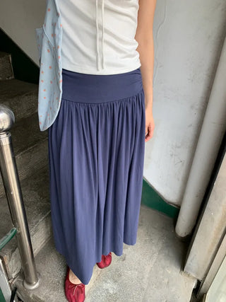 Summer flowy hip-shirred long skirt A-line flare balletcore outing daily look