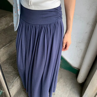 Summer flowy hip-shirred long skirt A-line flare balletcore outing daily look