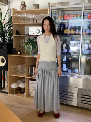 Summer flowy hip-shirred long skirt A-line flare balletcore outing daily look