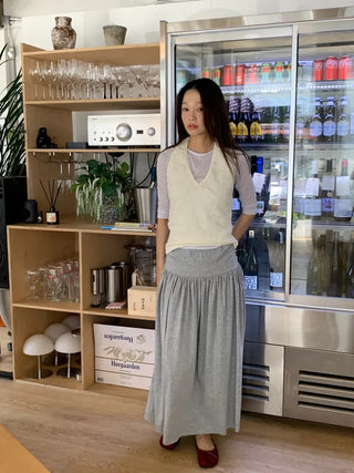 Summer flowy hip-shirred long skirt A-line flare balletcore outing daily look