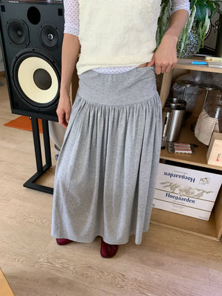 Summer flowy hip-shirred long skirt A-line flare balletcore outing daily look