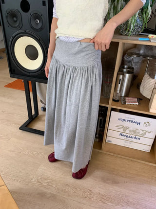 Summer flowy hip-shirred long skirt A-line flare balletcore outing daily look