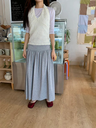 Summer flowy hip-shirred long skirt A-line flare balletcore outing daily look