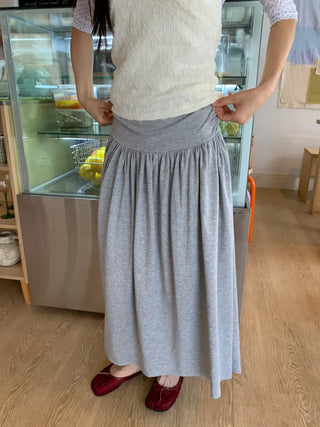 Summer flowy hip-shirred long skirt A-line flare balletcore outing daily look