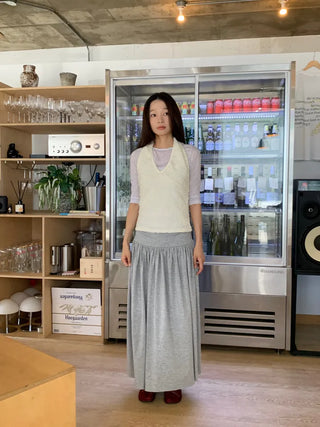 Summer flowy hip-shirred long skirt A-line flare balletcore outing daily look