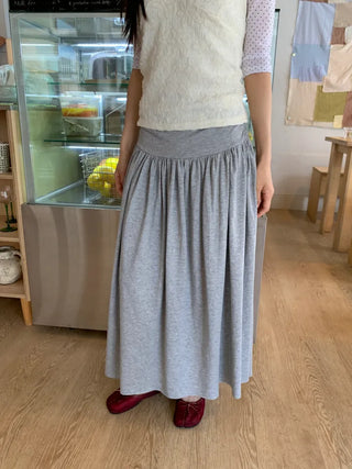 Summer flowy hip-shirred long skirt A-line flare balletcore outing daily look