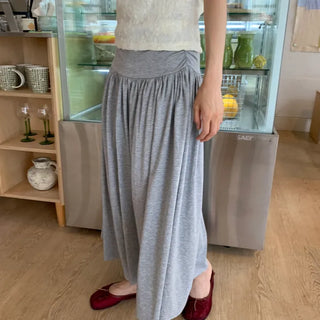 Summer flowy hip-shirred long skirt A-line flare balletcore outing daily look