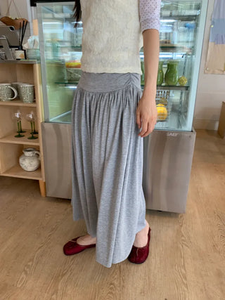 Summer flowy hip-shirred long skirt A-line flare balletcore outing daily look