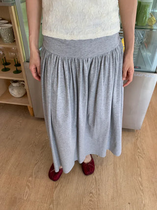 Summer flowy hip-shirred long skirt A-line flare balletcore outing daily look