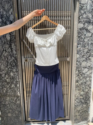 Summer flowy hip-shirred long skirt A-line flare balletcore outing daily look