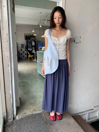 Summer flowy hip-shirred long skirt A-line flare balletcore outing daily look