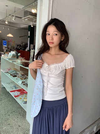 Summer flowy hip-shirred long skirt A-line flare balletcore outing daily look
