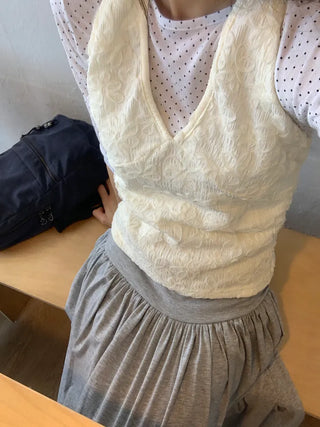 Summer Lace Halterneck Sleeveless Vest Slim Fit Cropped Vintage Kitsch Layered Look